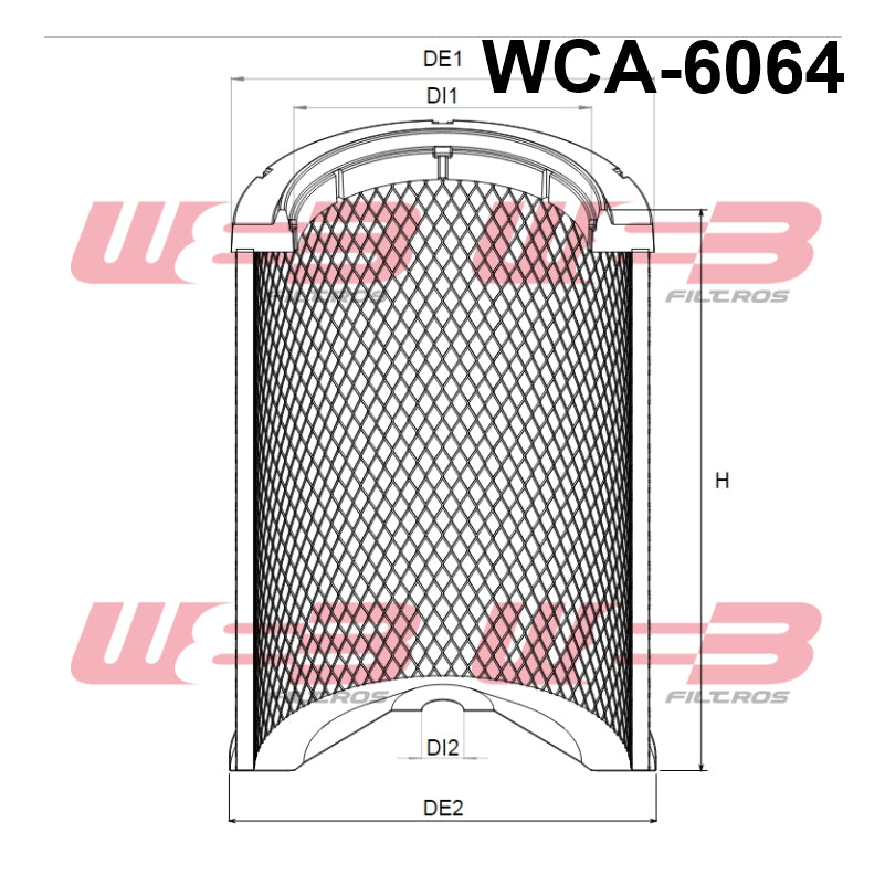 Filtro Aire Convencional Industrial WCA-6064 Marca WEB, Para NISSAN.