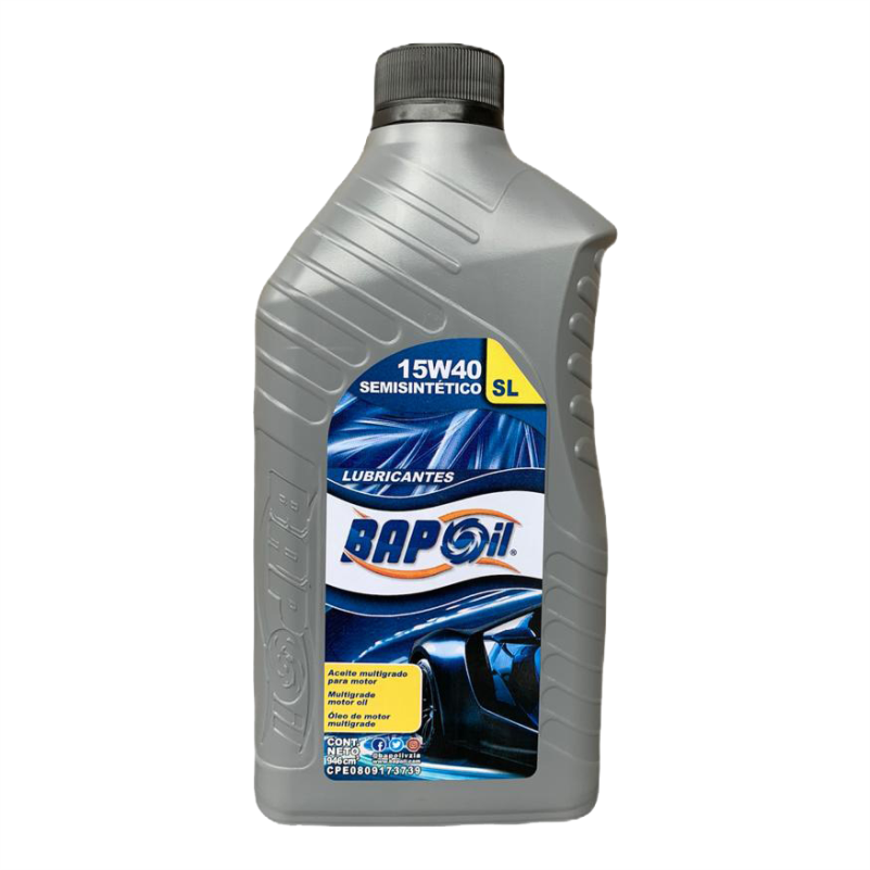 Lubricante para motor marca BAPOIL 15W/40 SL semisintético 946 cm3.