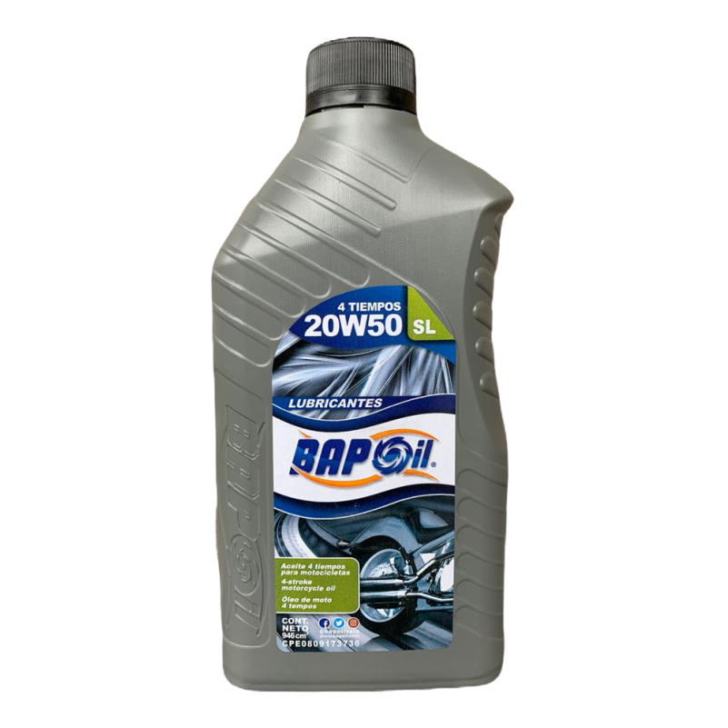 Aceite 4 Tiempos para Motocicletas Marca BAPOIL 20W/50 SL, 946 Cm3.