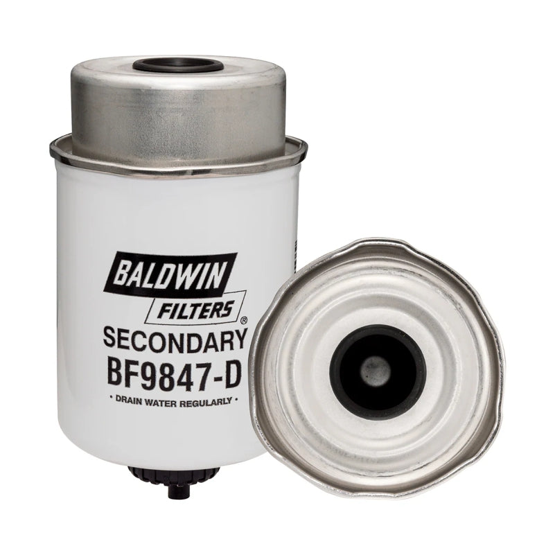 Filtro combustible sellado industrial BF9847-D con drenaje marca BALDWIN, para JOHN DEERE. Equivalencia: RE521248