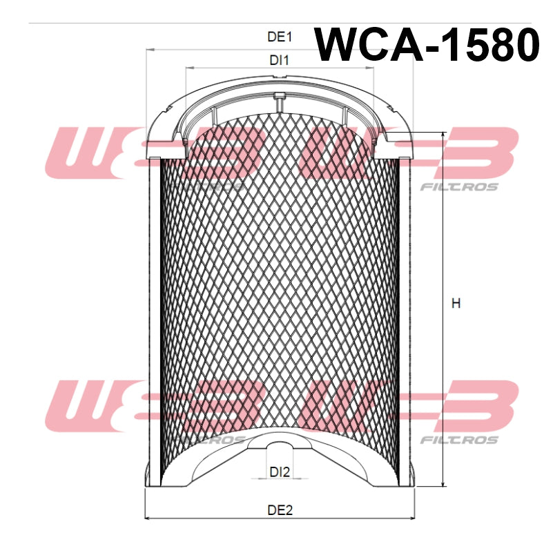 Filtro Aire Convencional Industrial WCA-1580 marca WEB, para MECEDES BENZ/MWM.