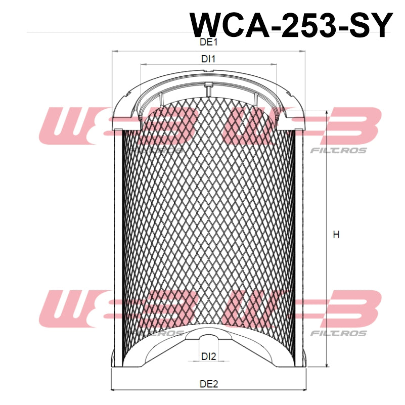 Filtro Aire Convencional Industrial WCA-253 SY interno marca WEB, para TRACTORES FORD JD. Equivalencias: 42769