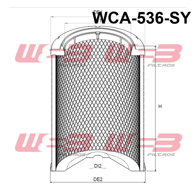 Filtro Aire Convencional Industrial WCA-536  SY Marca WEB, Para CLARK/EUCLID/TEREX.