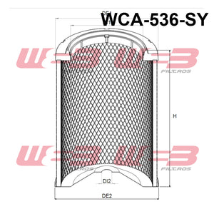 Filtro Aire Convencional Industrial WCA-536  SY Marca WEB, Para CLARK/EUCLID/TEREX.